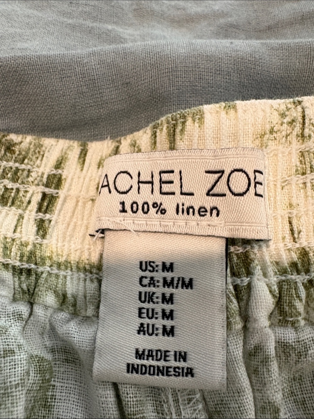 Rachel Zoe Cream and Light Green Tropical Wide-Leg Pants 100% Linen - Picture 2 of 5